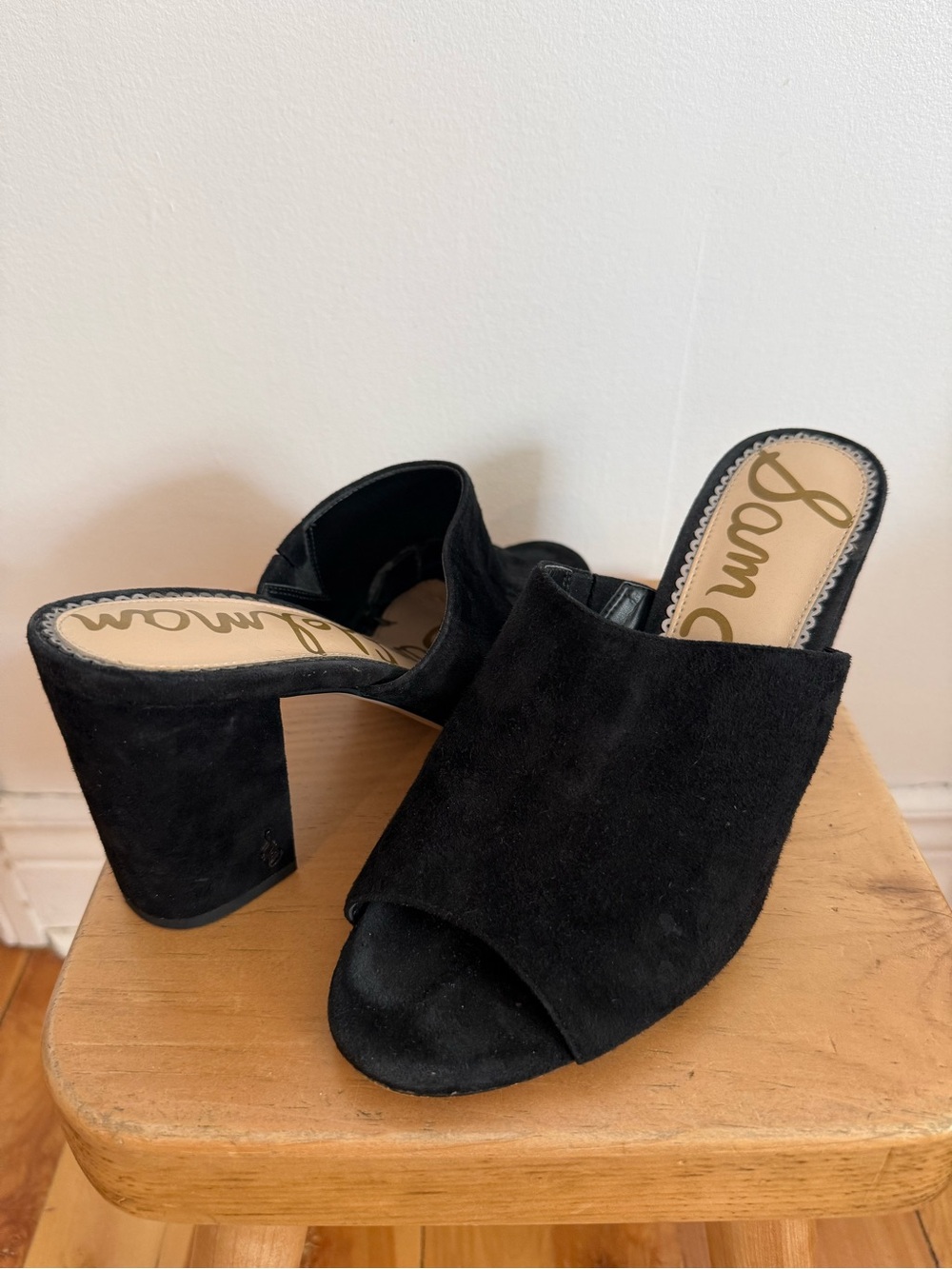Sam Edelman Orlie Black Suede Block Heel Mules Size 9